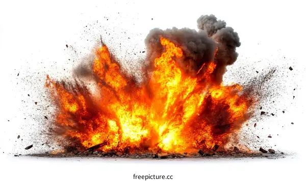 Explosion Fire and Debris Burst Isolated on White