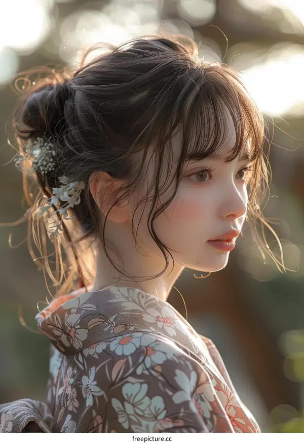 Beautiful Asian Woman in Traditional Japanese Kimono