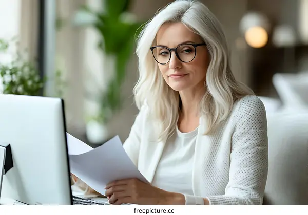 Focused Woman Working on Documents