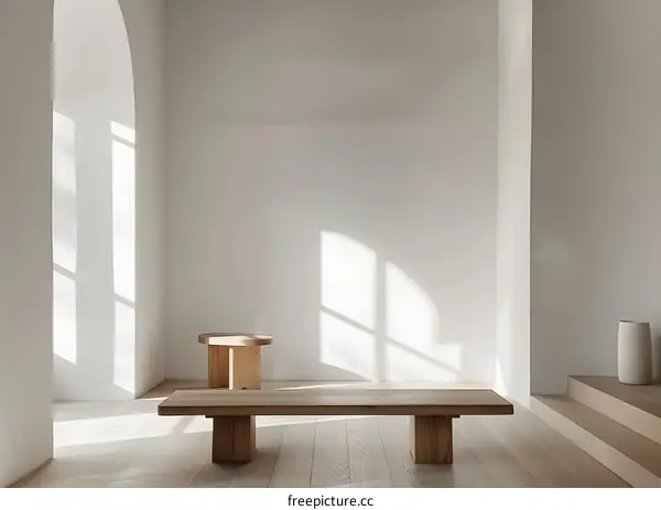 Minimalist Interior Design with Wooden Furniture and Sunbeams