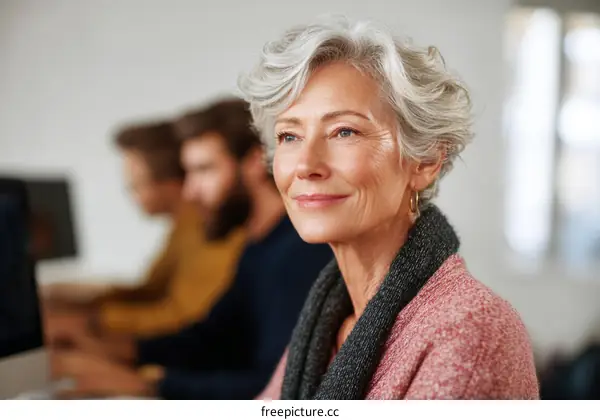 Focused Senior Woman in Office Setting