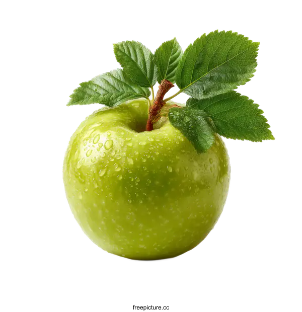 [Transparent Background PNG]Fresh Green Apple with Leaves