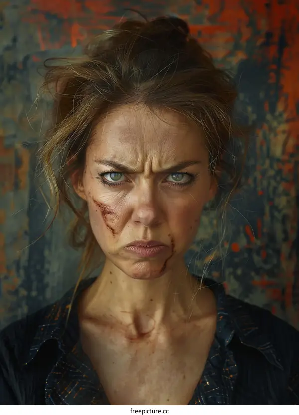 Closeup Portrait of a Wounded Woman