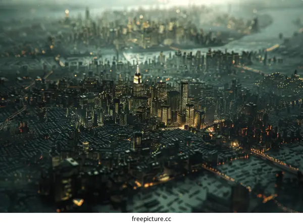 Stylized Cityscape of Metropolis at Night