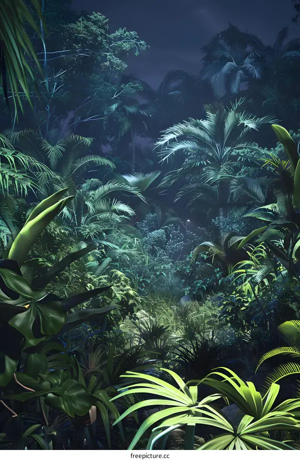 Dark Green Tropical Rainforest Night
