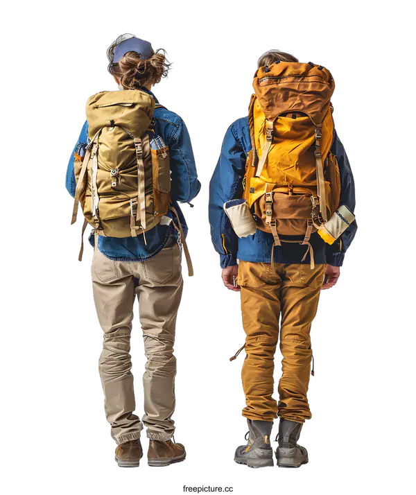 [Transparent Background PNG]Two friends with backpacks are ready to travel