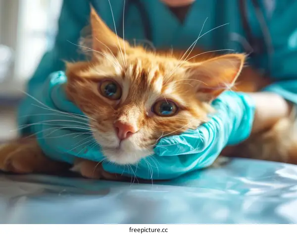 Veterinarian Preparing to Examine an Orange Cat