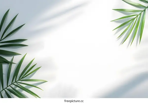 White Background with Palm Leaves and Shadows