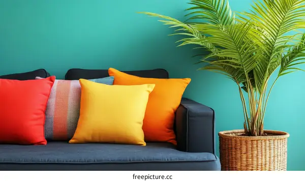 Colorful Cushions Sofa Room Interior