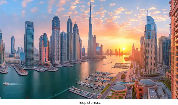 Dubai Marina at sunset, United Arab Emirates
