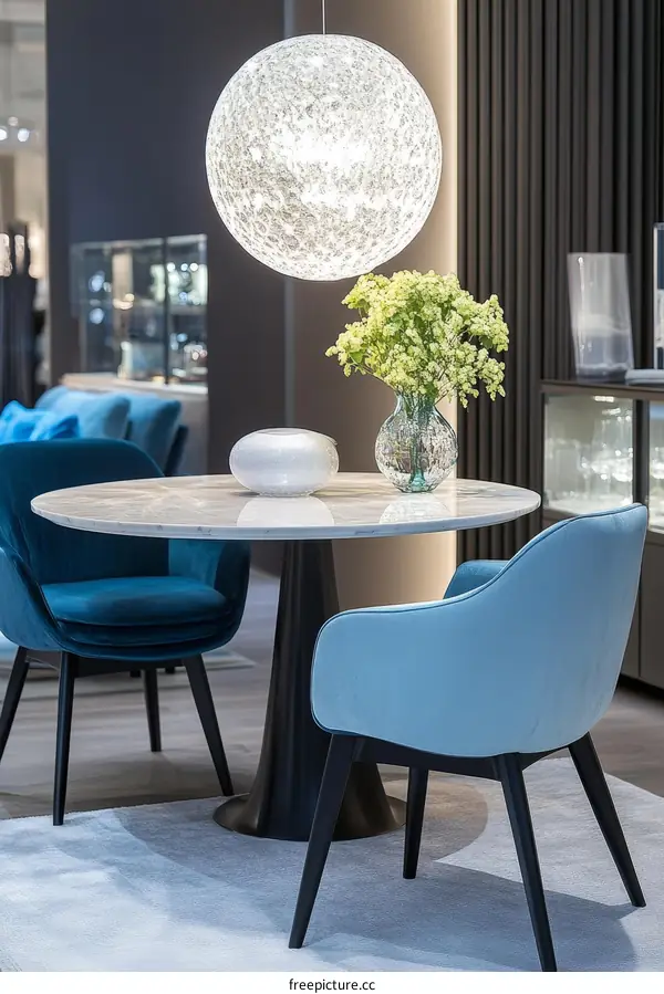 Modern Dining Area with Stylish Chairs and Pendant Light