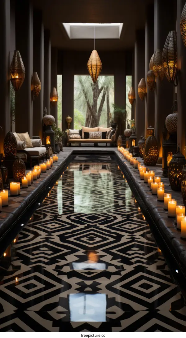 A Luxurious Courtyard with Morrocan-Style Accents