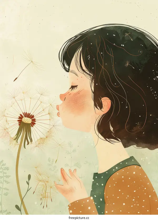 Little girl blowing dandelion flower