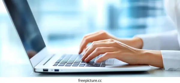 Woman Working on Laptop in Office