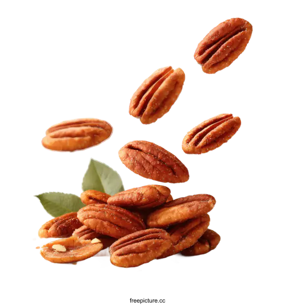 [Transparent Background PNG]Pecan Nuts in Flight Over White Background