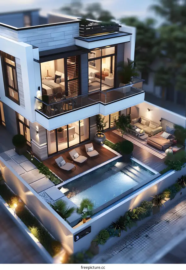 A modern house with a swimming pool