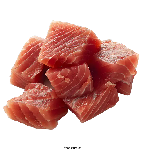[Transparent Background PNG]Fresh Raw Tuna Chunks on White Background