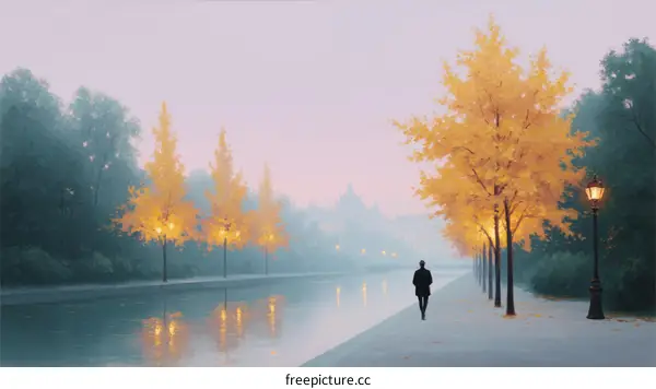 Autumnal Canal Walk in Misty Morning