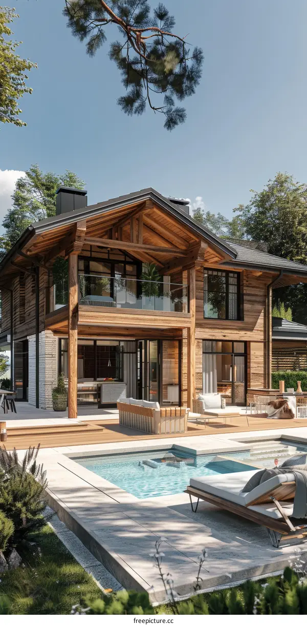 Contemporary Wooden House with Pool and Terrace