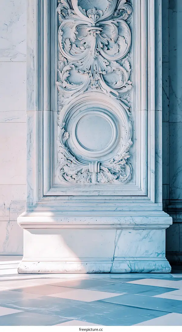 White Marble Column Detail with Intricate Carving