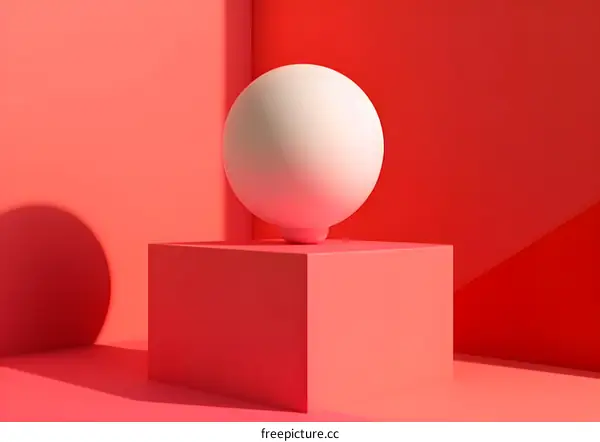 Minimalist 3D Abstract Sphere on Red Platform