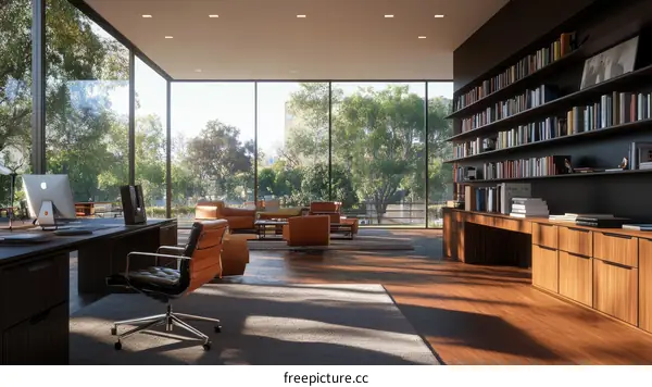 Modern Luxurious Home Office with Garden View