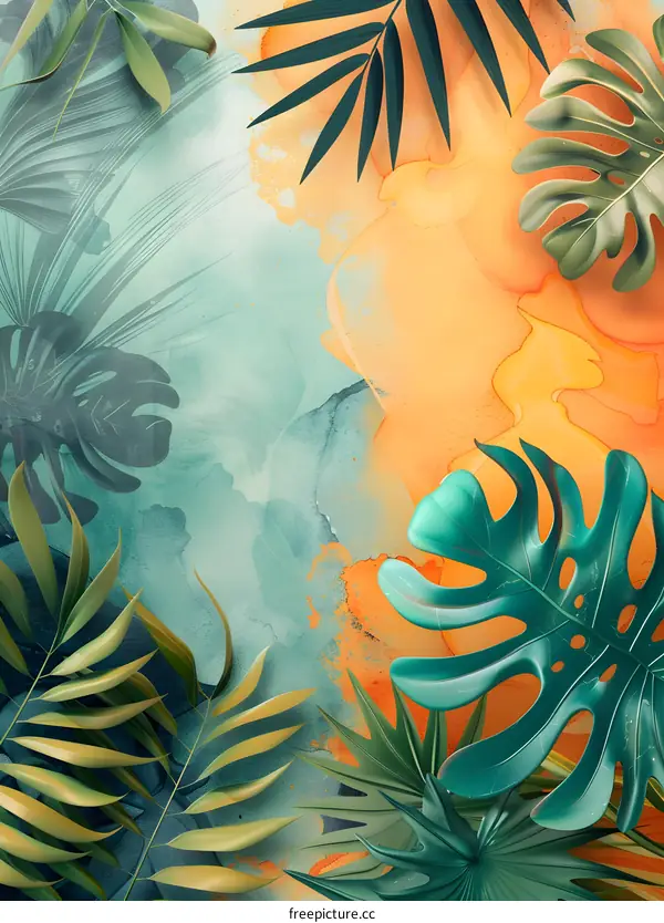 Tropical Leaves Watercolor Background