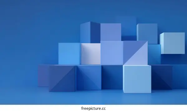 Abstract Geometric Shapes Composition in Blue