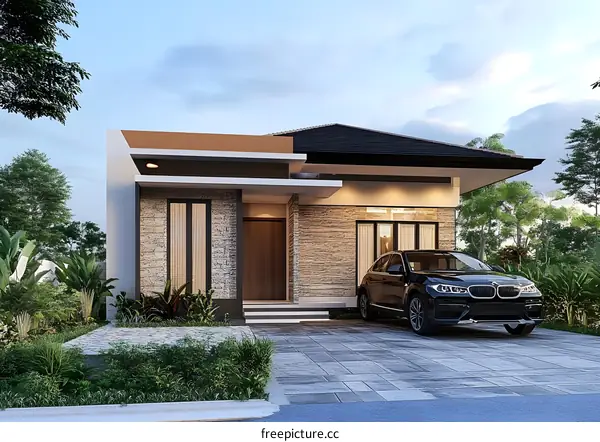 Modern Home Design With Car In Front
