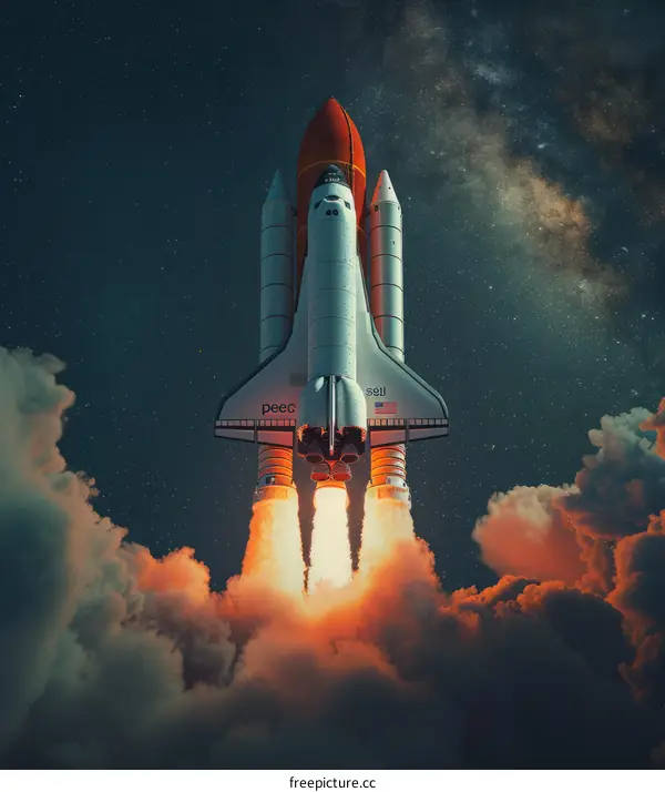 Space Shuttle Atlantis Launches in the Night Sky