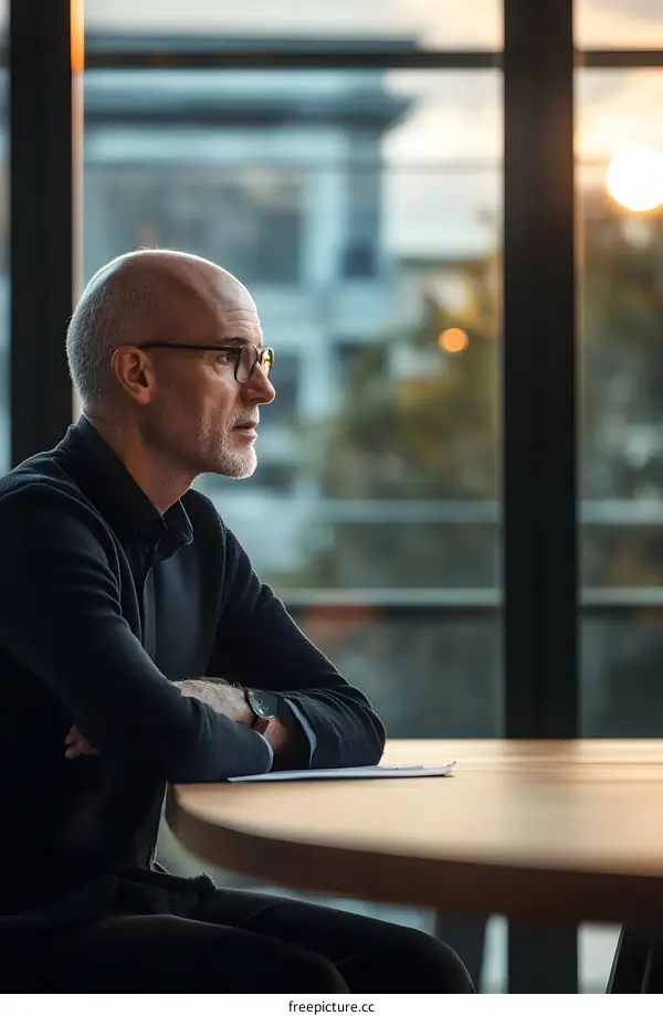 Caucasian Man Sitting in a Meeting Room