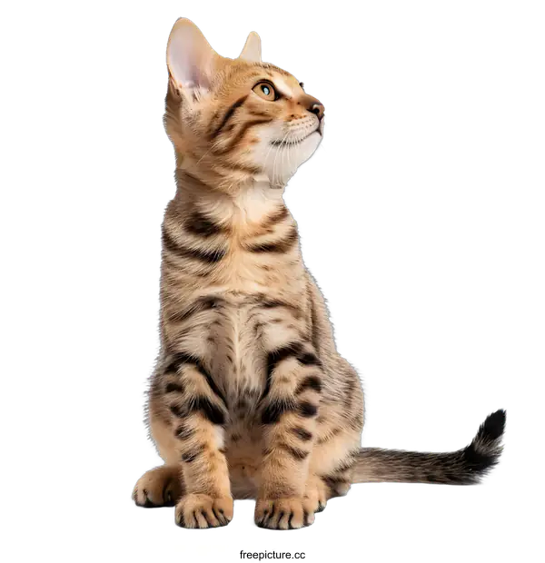 [Transparent Background PNG]Cute Bengal Kitten Sitting on a White Background