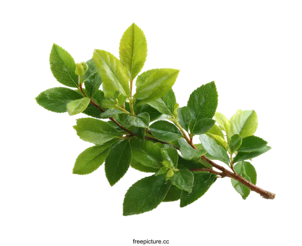 [Transparent Background PNG]Fresh Green Leaves Branch on White Background