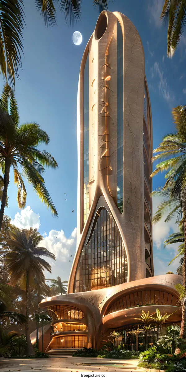 futuristic dubai skyscraper with green surroundings