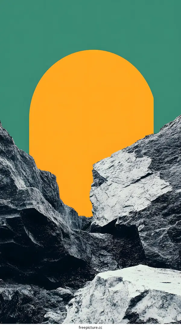 Abstract Minimalist Mountain Landscape with Sun