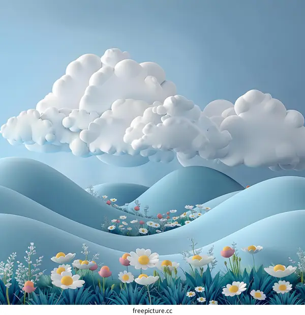 Flowers blooming under the blue sky and white clouds