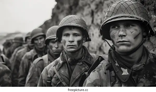 A group of soldiers in combat gear during World War II.
