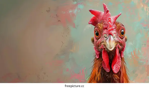 A close-up of a rooster with its head turned to the side