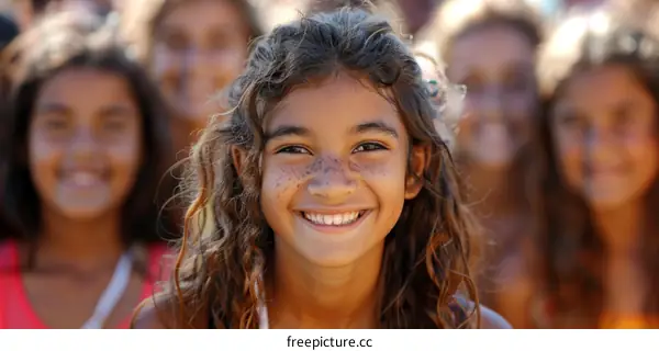 Portrait of a smiling girl with freckles on her face