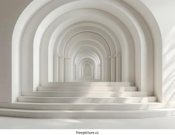 Elegant White Archway Corridor with Steps