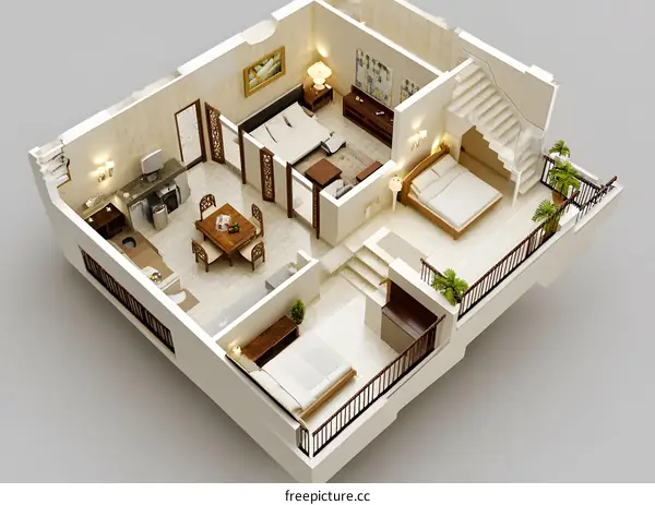 Modern House Plan 3D Illustration
