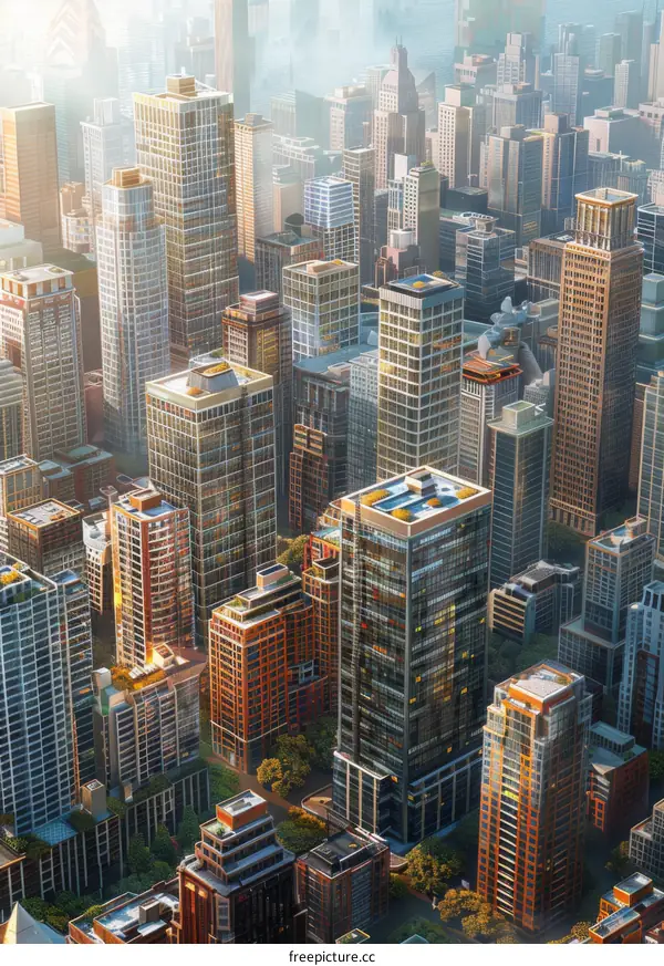 Towering Skyscrapers and Bustling Streets of a Metropolis