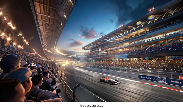 Formula One Race Track with Spectators in Stands