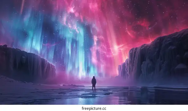 Man standing in front of beautiful aurora borealis