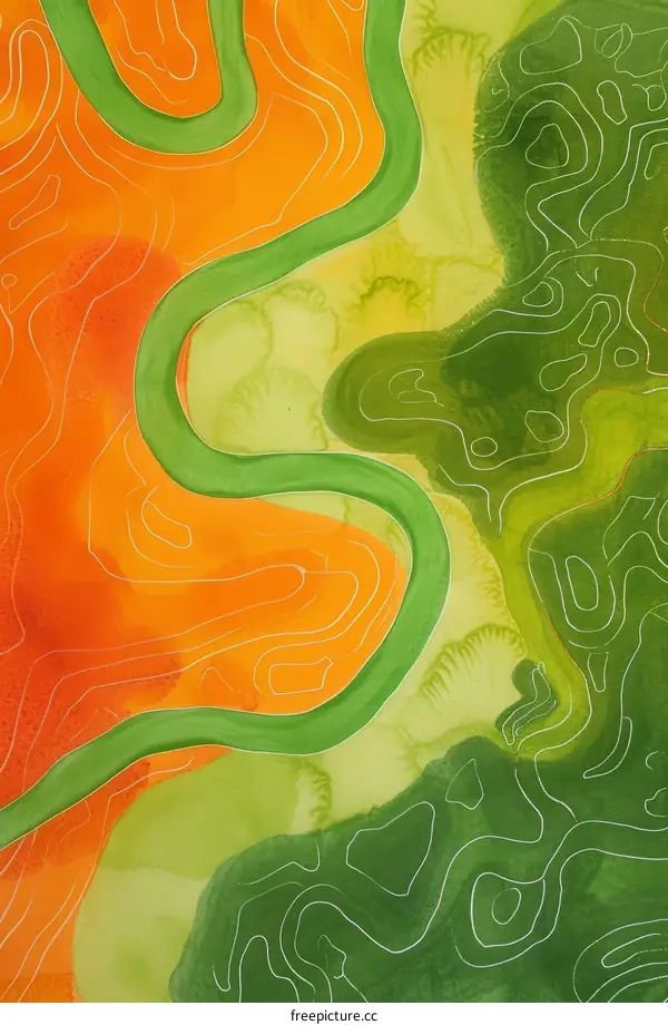 Abstract Green and Orange Watercolor Background