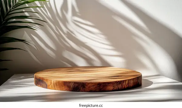 Wooden Round Display Platform with Natural Light and Shadow