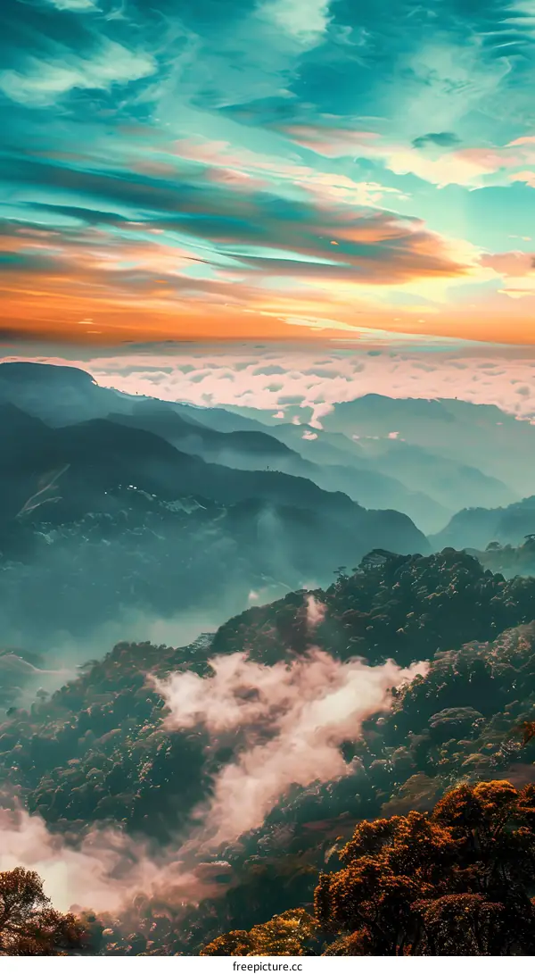 Aerial View of Mountains with Clouds and Fog