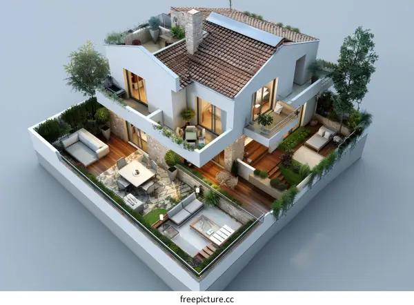 3D Architectural Design of a Modern House with Outdoor Spaces
