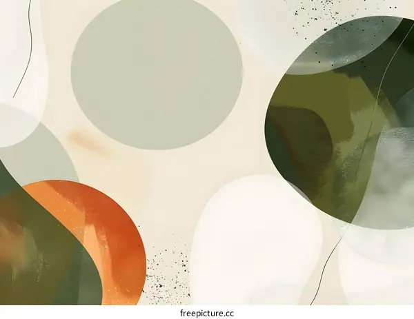 Abstract Green and Orange Circles with Beige Background
