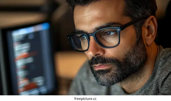 Focused Man Working on Computer